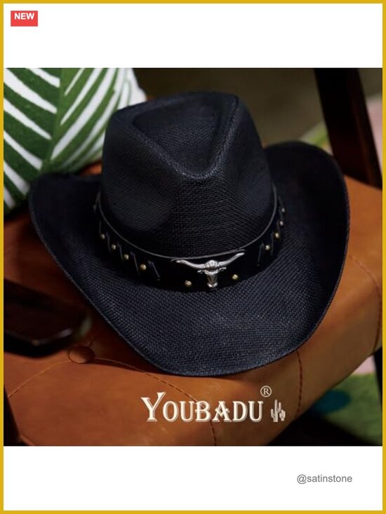 Wide Brim Raffia Straw Cowboy Hat with Decorative Band main image 5